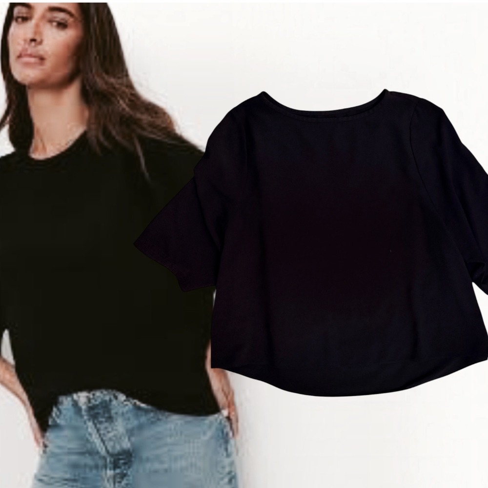 Oak + Fort Blouse Minimalist Cropped Boxy Fit Black Large